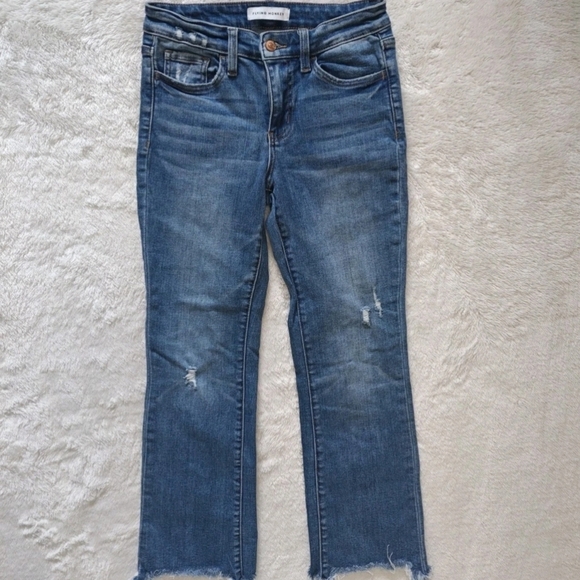 Flying Monkey Sz 26 Straight Leg Blue Jeans Raw Frayed Hem Mid Rise Ankle Flare - Picture 3 of 7
